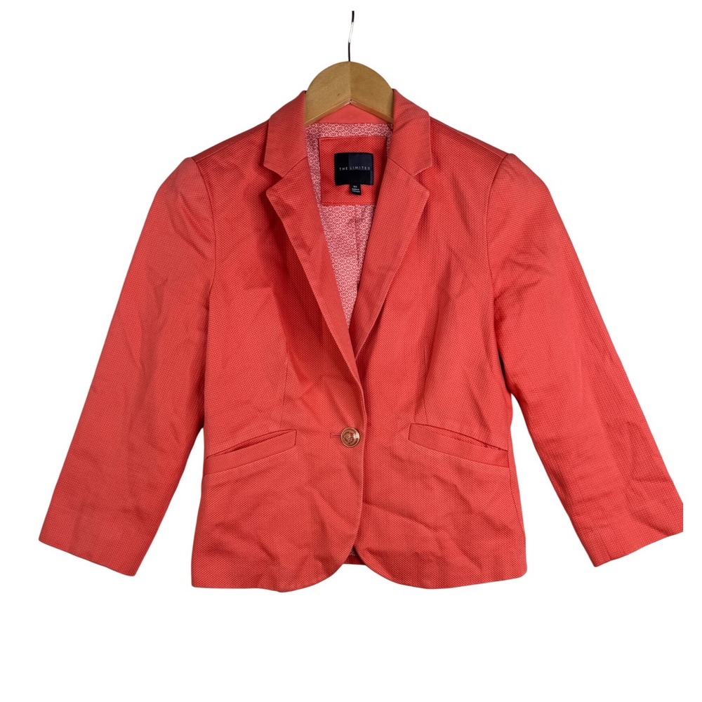 The Limited Women's Cropped Cotton Blend One Button Blazer Jacket size XS Orange